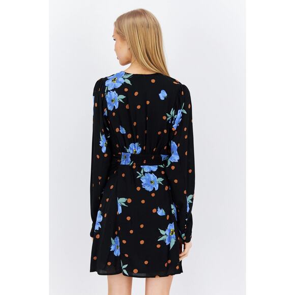 Free People Date Night Mini Dress in Moonlight Combo Black Floral Long Sleeve XS - Picture 3 of 10